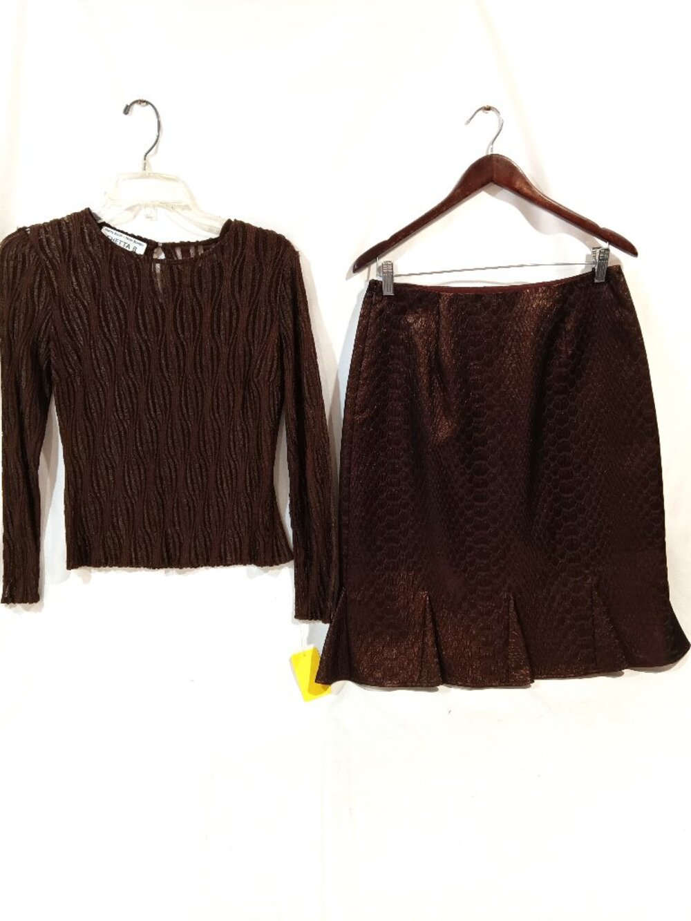 Chetta B Skirt Top Size 8 Fits M Vintage Women 2 Piece Outfit Bronze Color NWT